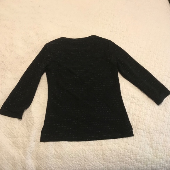 Elegant Wrapper sparkly striped black on black long sleeve top (M) - Picture 2 of 14